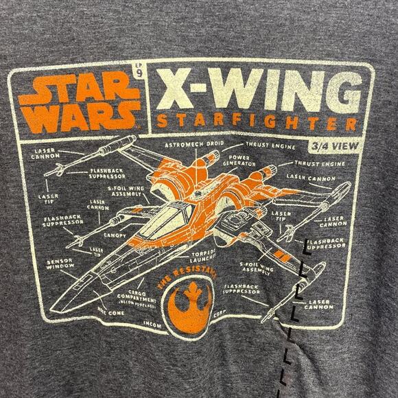 New Star Wars Mens Large X-Wing Starfighter Specs Cotton Blend Short Sleeve Tee - Picture 2 of 4